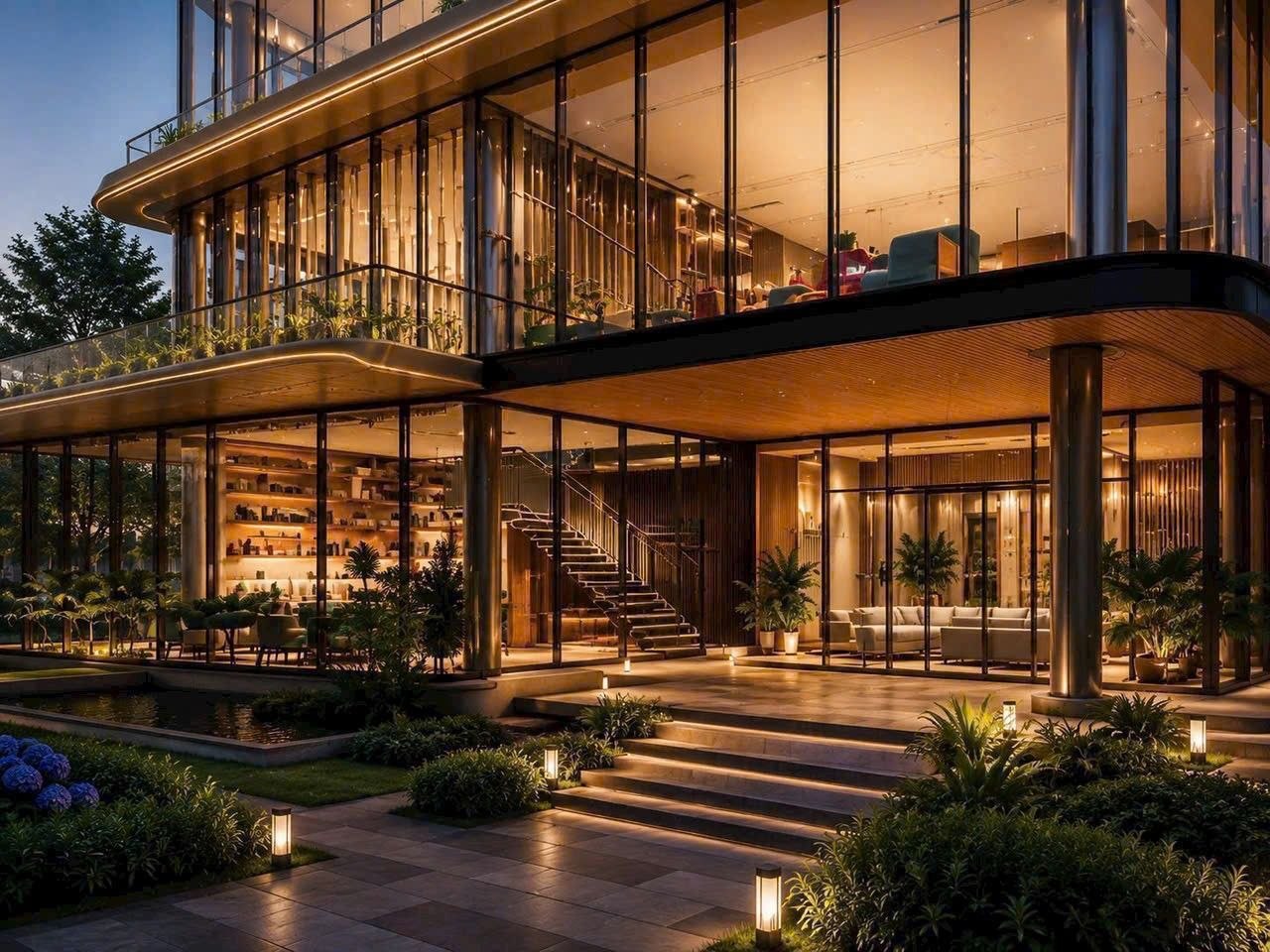 Mặt tiền clubhouse kính